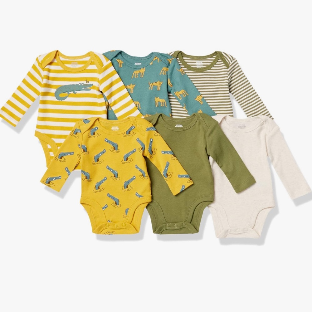 Amazon Essentials Unisex Babies' Long-Sleeve Bodysuits, Pack of 6 Newbor…